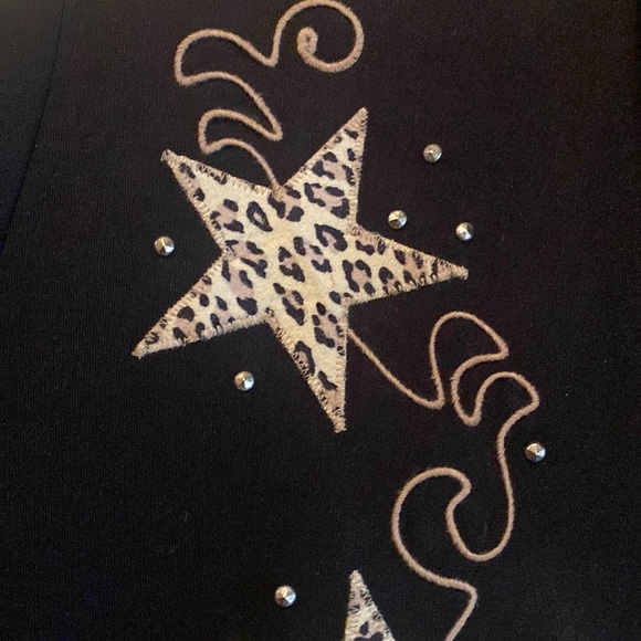 Scully By Marsha Wright Black Vintage Blazer with Leopard Print Stars; size L - Picture 2 of 10